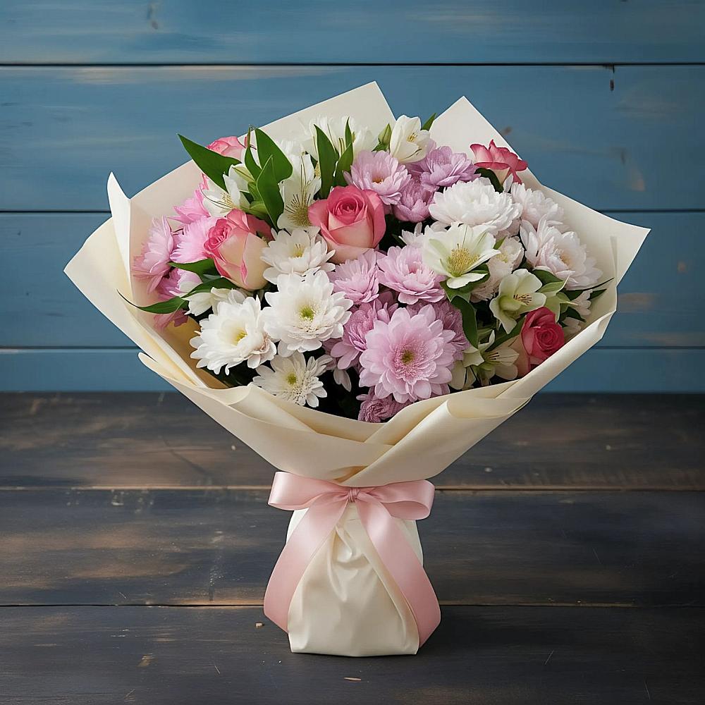 Букет цветов из: Хризантемы, Альстромерии и Розы в Холбоне